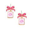 Bow Shell Print Square Frame Drop Earrings