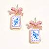 Bow Shell Print Square Frame Drop Earrings