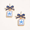 Bow Shell Print Square Frame Drop Earrings