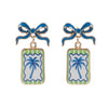 Bow Shell Print Square Frame Drop Earrings