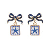 Bow Shell Print Square Frame Drop Earrings