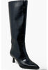 Black knee-high boot with a textured pattern on a white background