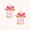 Bow Shell Print Square Frame Drop Earrings