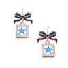 Bow Shell Print Square Frame Drop Earrings