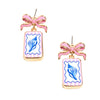 Bow Shell Print Square Frame Drop Earrings