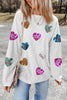 White Letter Print Heart Graphic Valentines Corded Crewneck Sweatshirt