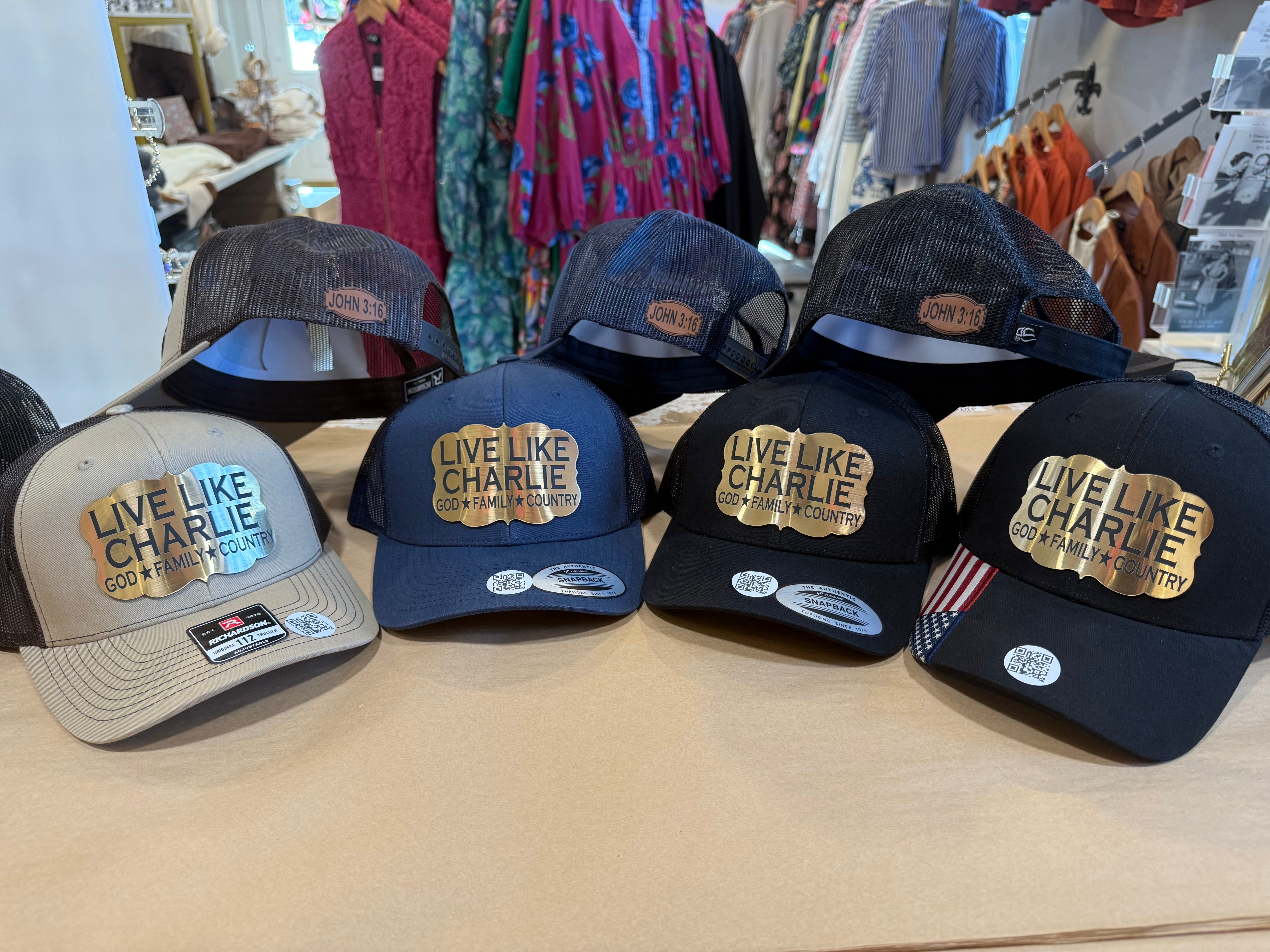 LIVE LIKE CHARLIE hats