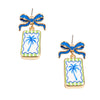 Bow Shell Print Square Frame Drop Earrings
