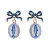 Bow Shell Print Square Frame Drop Earrings