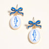 Bow Shell Print Square Frame Drop Earrings