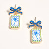 Bow Shell Print Square Frame Drop Earrings