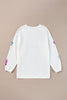 White Letter Print Heart Graphic Valentines Corded Crewneck Sweatshirt