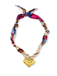 Gold Heart Pink Scarf Necklace