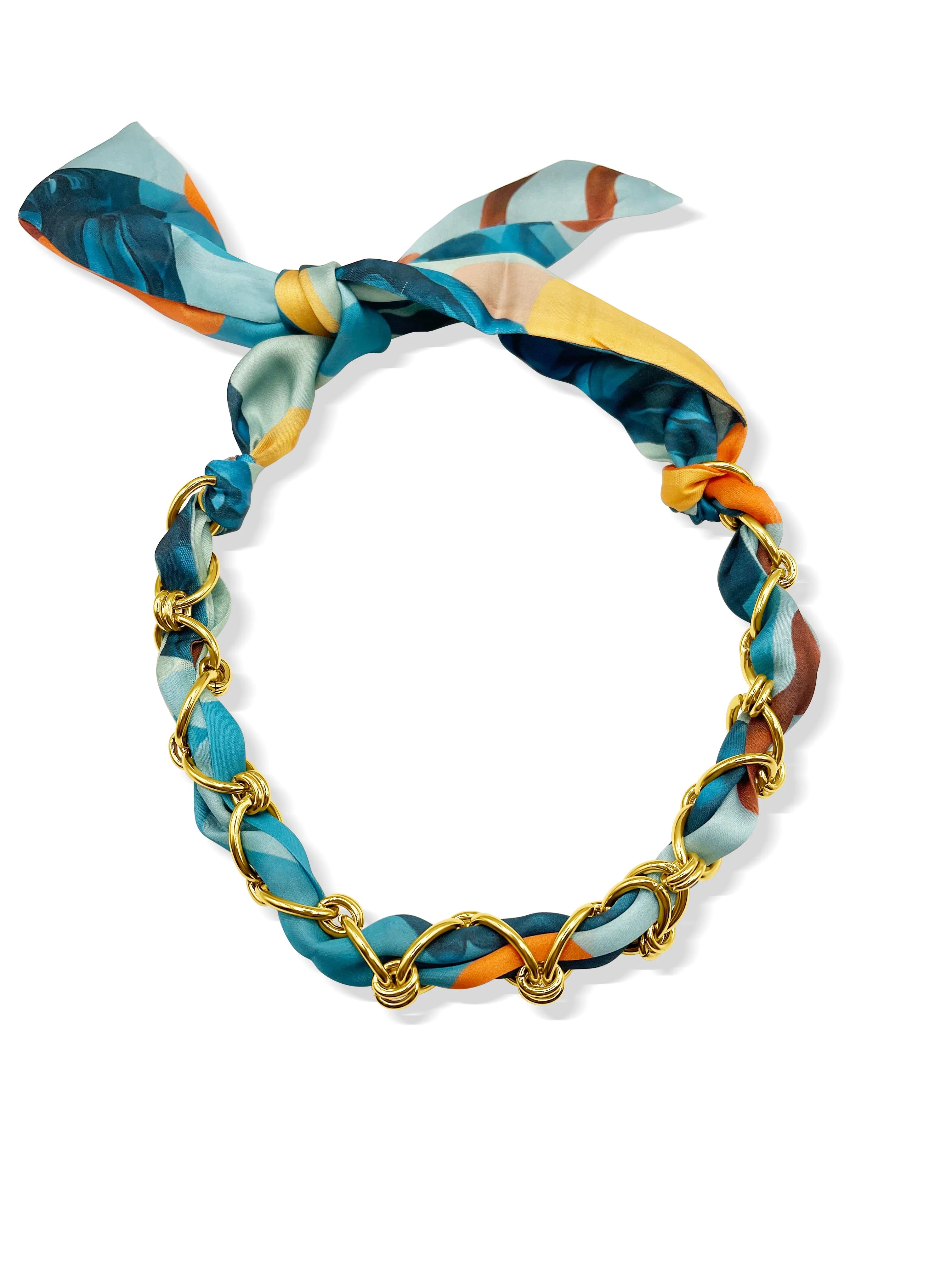 Watercolor Blue Chained Scarf Necklace